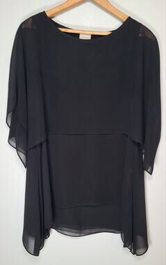 Chicos Travelers Chiffon Layered Top Sz 0 XS Black Cape Overlay Tank Artsy Flowy